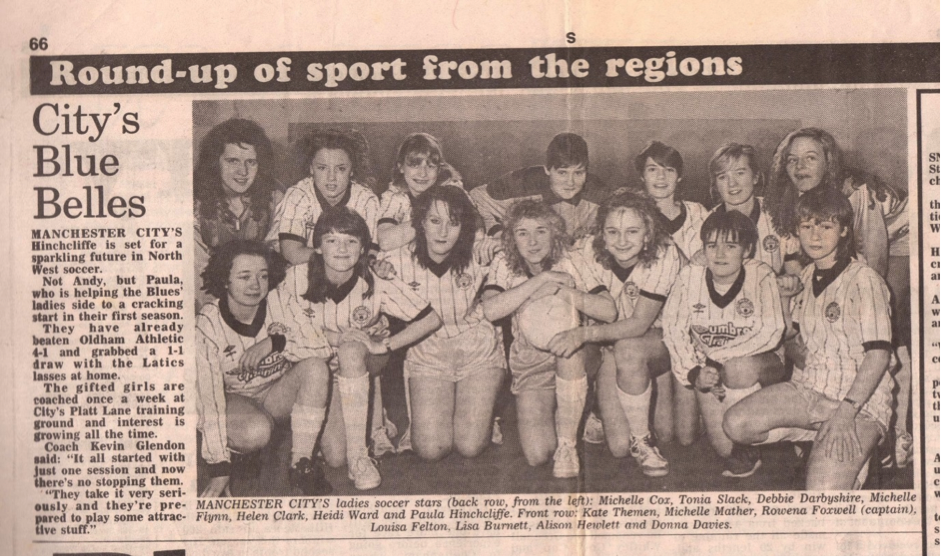 Manchester City Ladies' first photograph appearance in the Manchester Evening News, January 1989