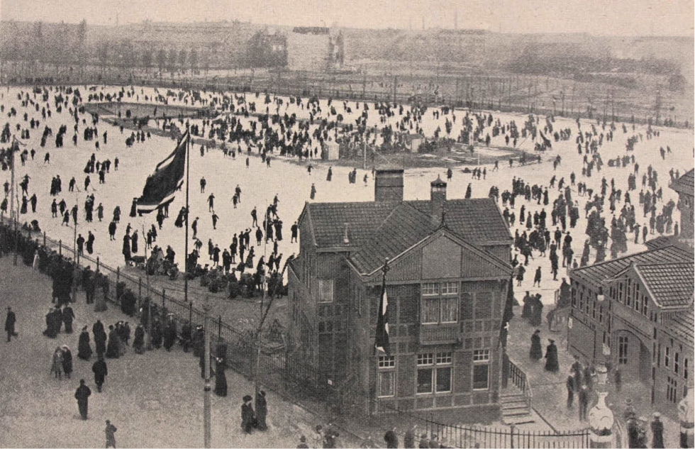 The skating rink of the Amsterdamsche IJsclub behind the Rijksmuseum, Amsterdam c1900