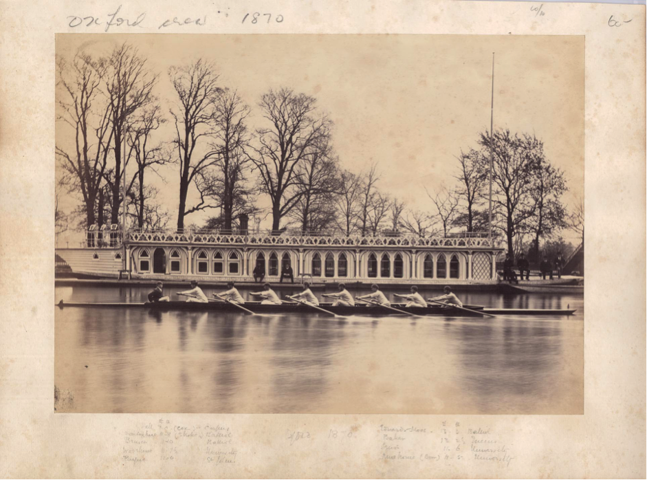 Oxford crew 1870: Oxford University VIII, in front of the OUBC barge © River & Rowing Museum