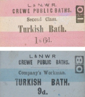 Entrance tickets for the Crewe Turkish baths, c.1870s
