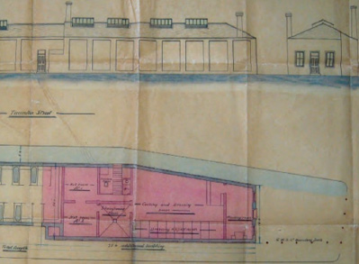Plan and elevation of the first Turkish baths at Swindon, opened 1868