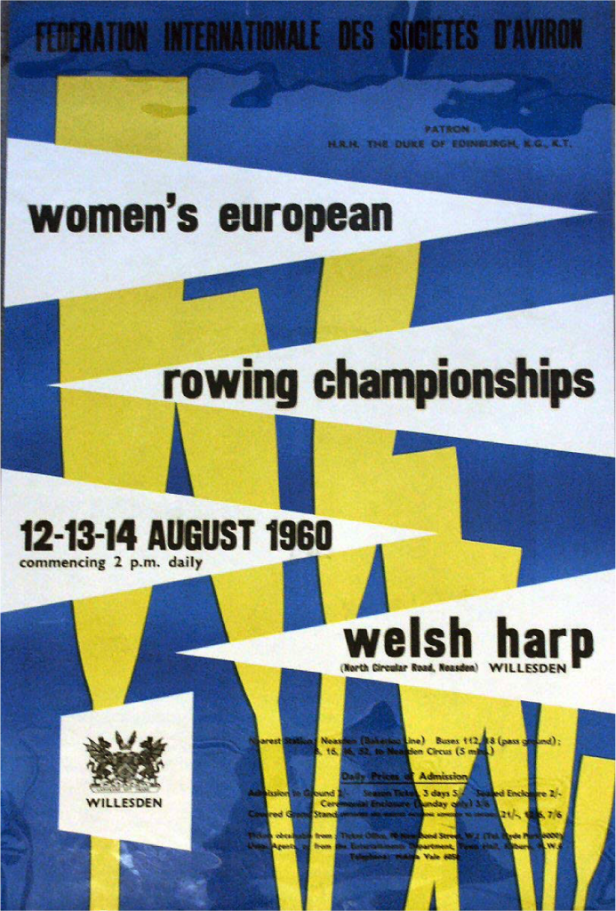Poster for the 1960 European Women’s Rowing Championships, to be held at the Welsh Harp © River & Rowing Museum