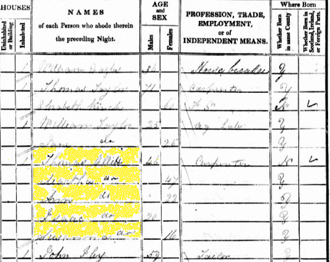 Example of handwriting problem from 1841 Census Here the surname Allitt has been written as allitt and transcribed:recorded as Ollitt