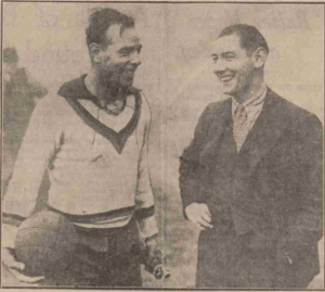 Alex Jackson (right) with Zamera, Spain’s captain & goalkeeper before the England v Spain match at Highbury Leeds Mercury – 9th December 1931