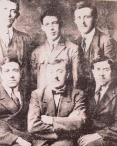 Jules Van Hevel, César Debaets, Henri Vanlerberghe, sit-down Aloïs Persijn, Karel Van Wijnendaele (with butterfly) and Pierre Van De Velde