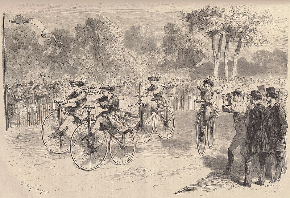 Le Monde Illustré’s depiction of the first women’s cycle race in Parc Bordelais, Bordeaux. Source- Bibliothèque nationale de France (BnF)