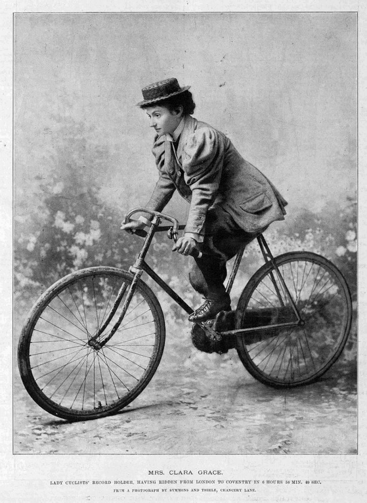 A promotional photo of Clara Grace, detailing her 91-mile record. Source- Source- © British Library Board (The Sketch, 20 November 1895, p. 174)