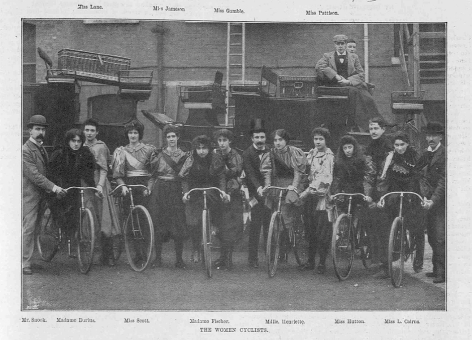 Various women riders from a six-day race held at the Olympia in March 1896. (The Sketch, 4 March 1896, p. 257)