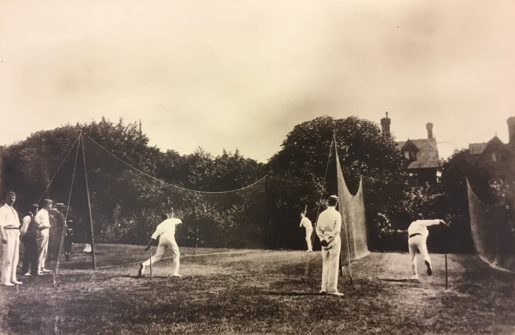 A photo from the Dutch cricket tour to England in 1901- Practice in the nets at Crystal Palace. Source- Nationaal Archief, Den Haag, 2.19.125 KNCB Archive, Document Folder 1106