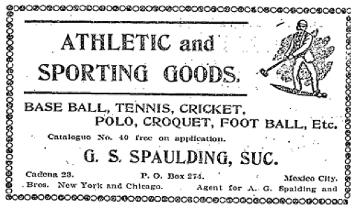 Cricket gear for sale in The Mexican Herald, Sunday 17 July 1904